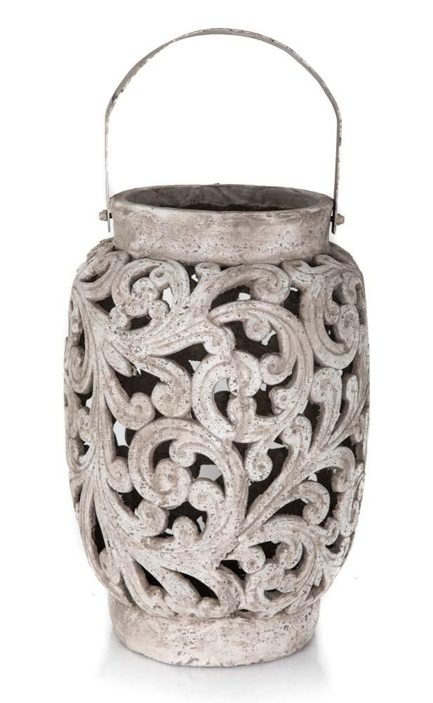 Tall Ornate Ceramic Candle Holder with Metal Handle-Accessories-Home & Giftware-Default Title---abc
