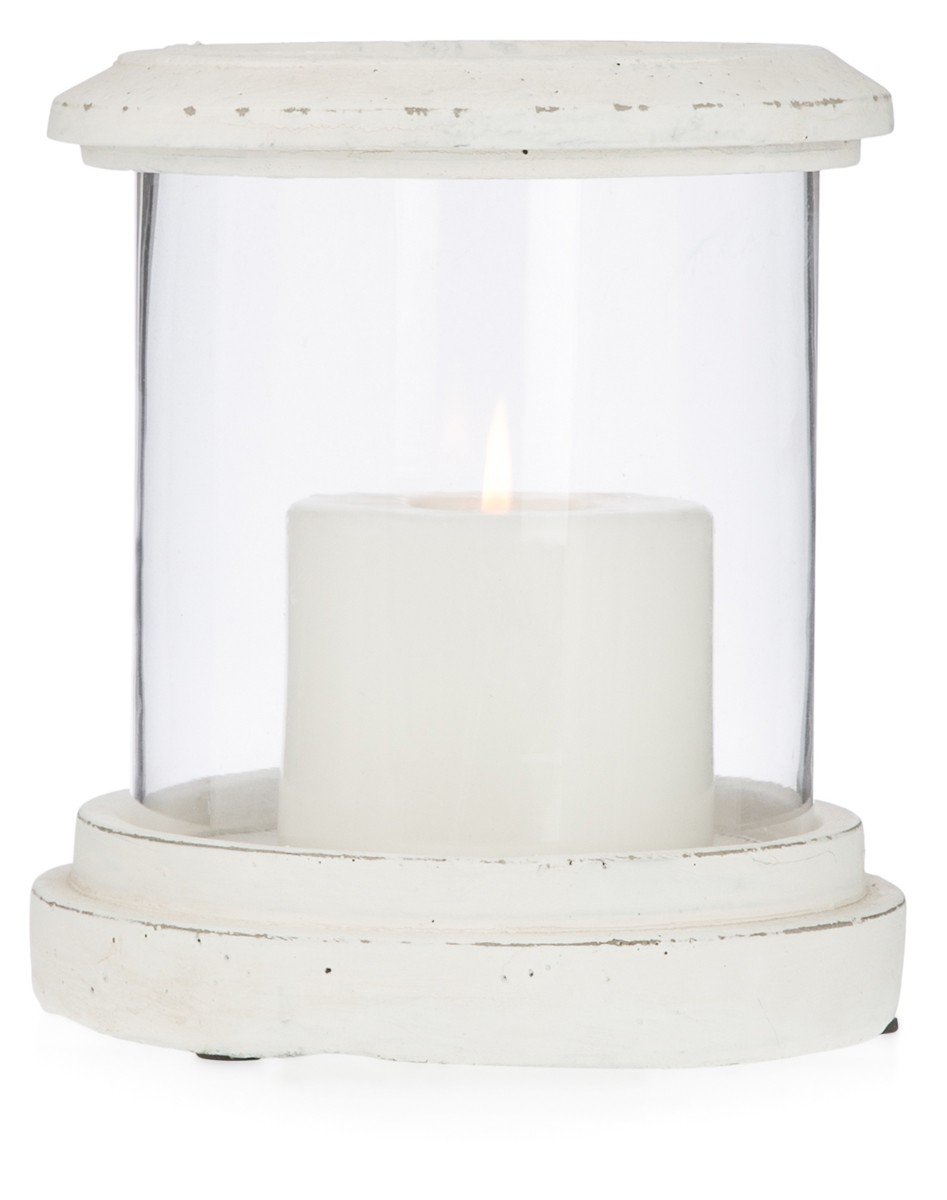 Glass Round Candleholder with Cement Base and Rim-abc