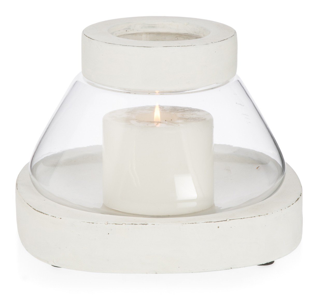 Glass Chimney Candleholder with Cement Base and Rim Medium-abc