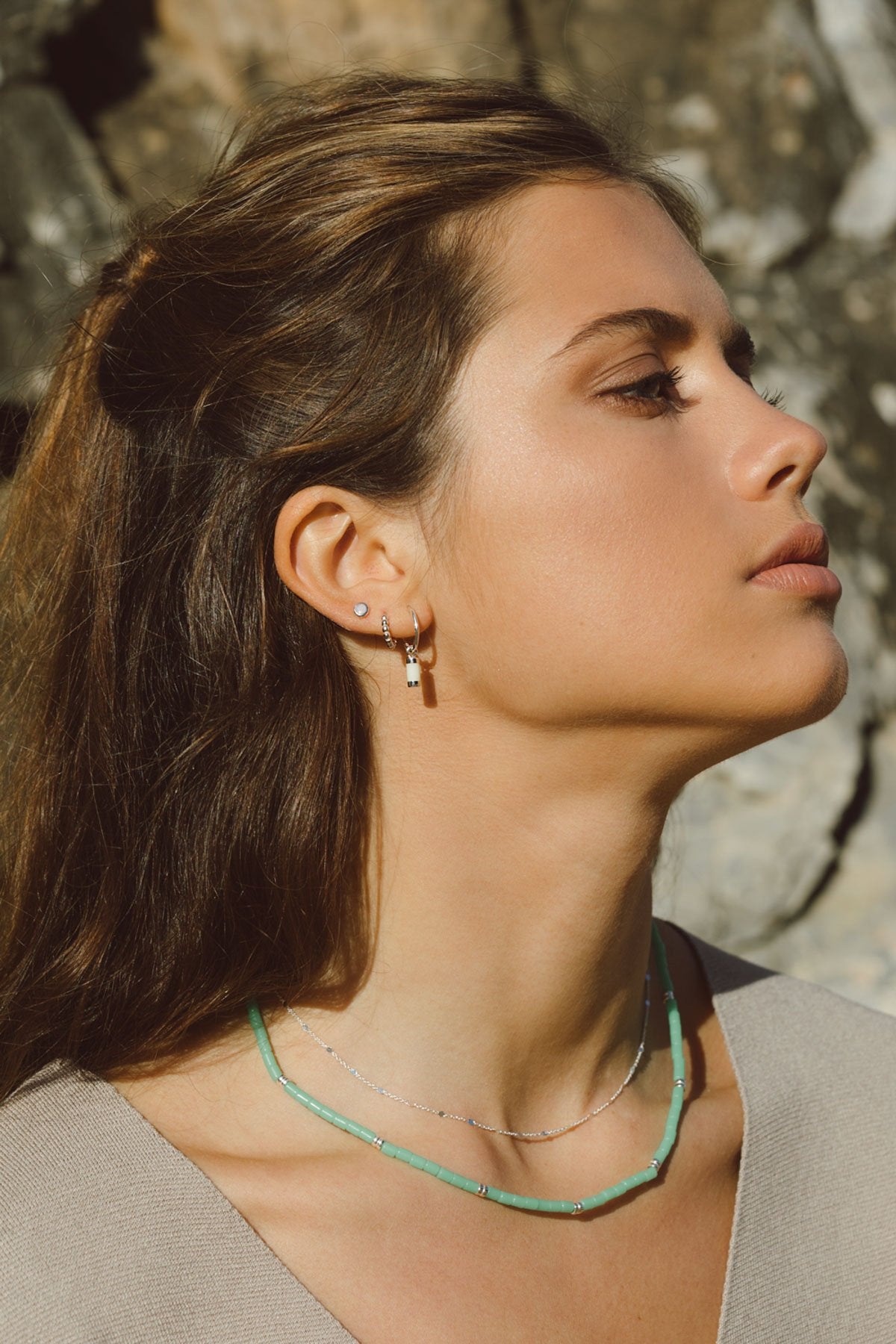 Moon color stud silver-abc