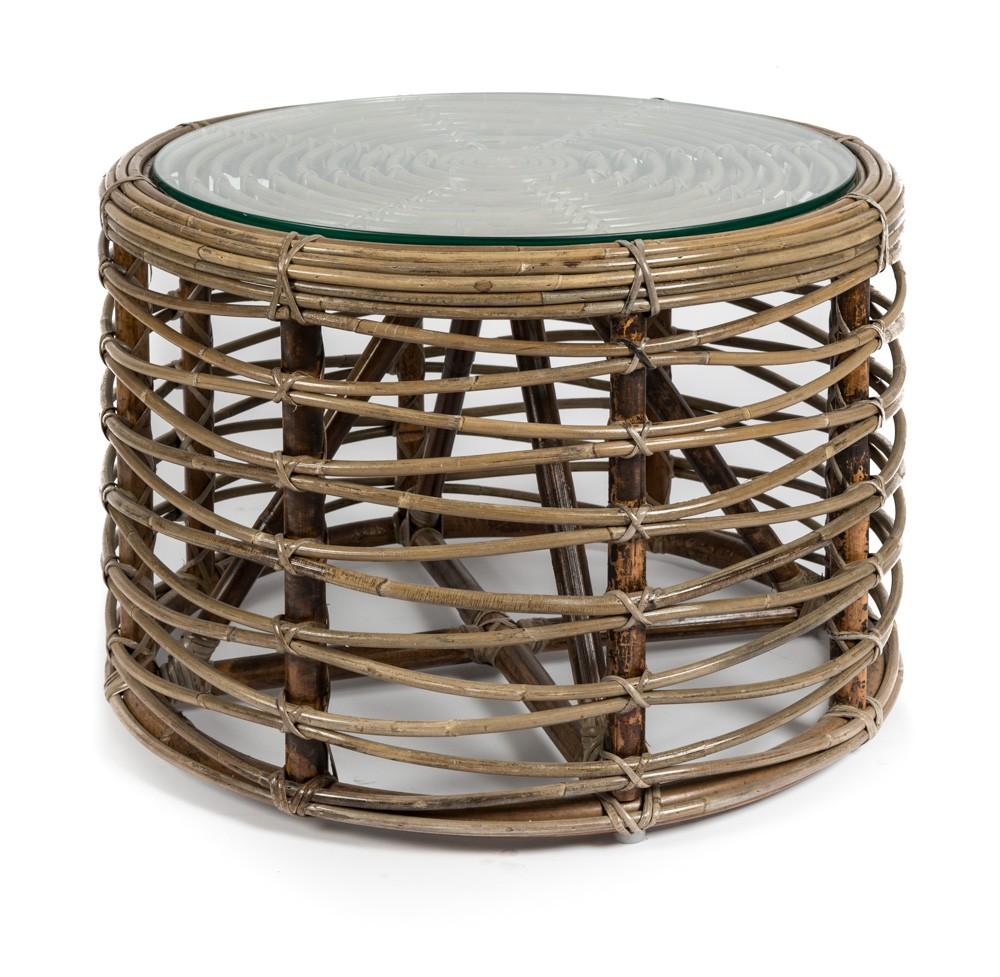 Rattan Round Coffee Table with Glass-Living-Home & Giftware-Default Title---abc