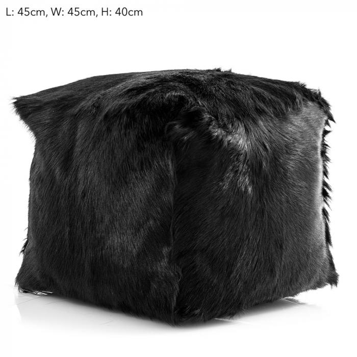 Petra Goat Fur Pouf 45x45x40 Black-Living-Florabelle-Default Title---abc