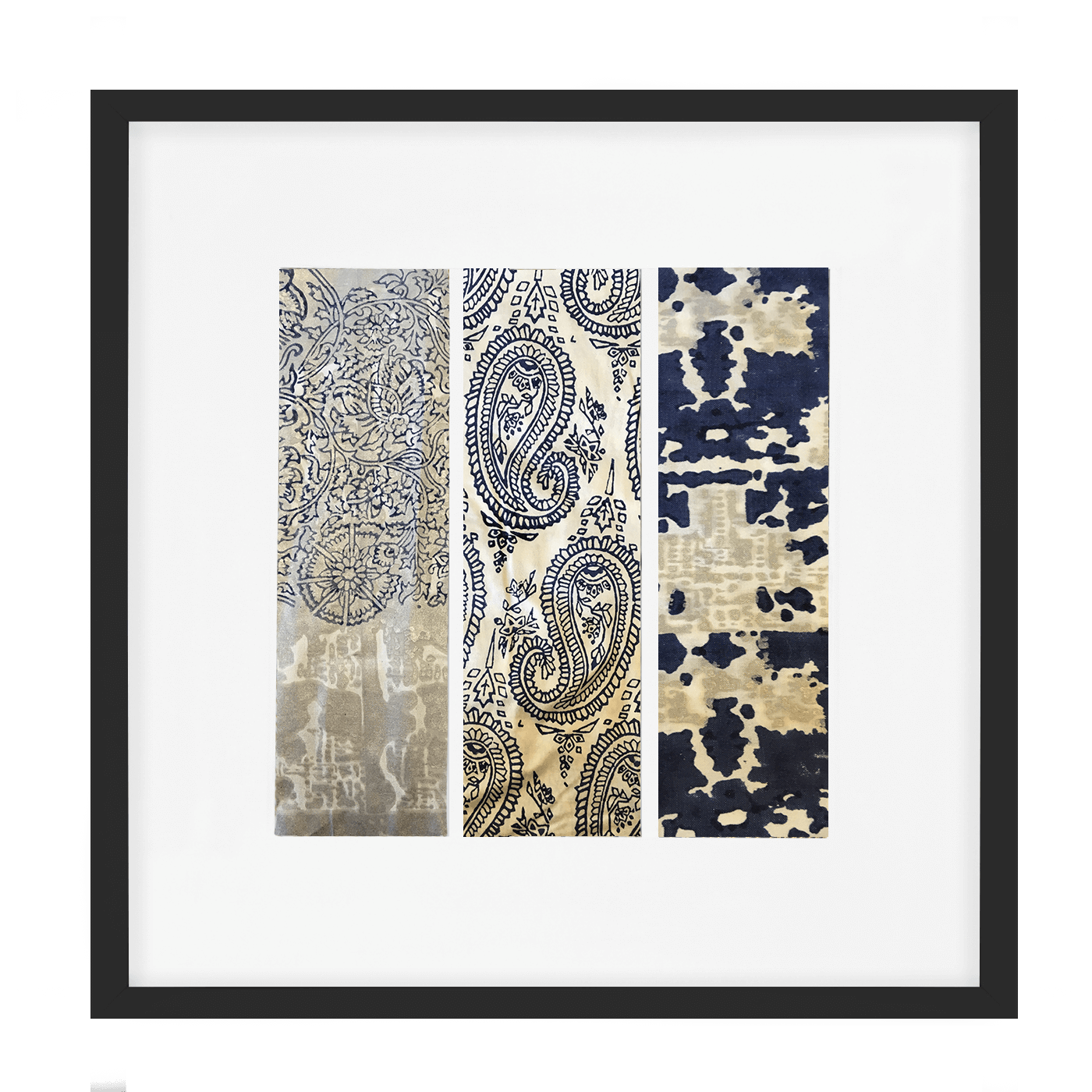 Ruins Zig Triptic Navy Artwork 52 x 52 cm-Accessories-Bandhini Homewear Design-Navy-52 x 52--abc