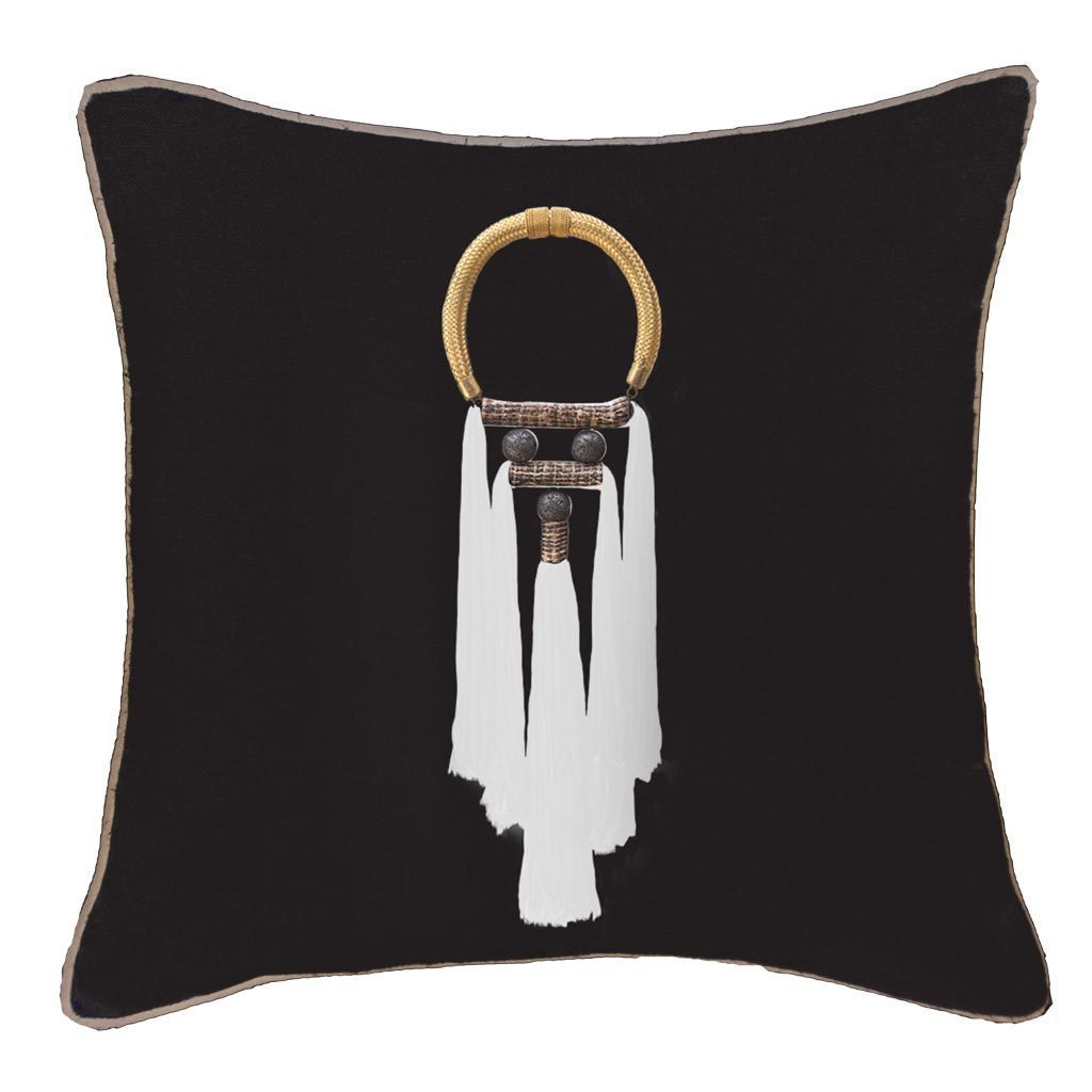 Tassel Spanish White On Black Lounge Cushion 55 x 55cm-Accessories-Bandhini Homewear Design-Black-55 x 55--abc