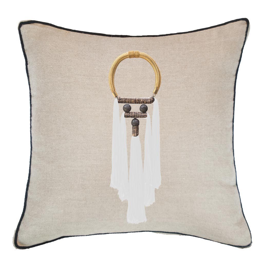 Tassel Spanish White On Natural Lounge Cushion 55 x 55cm-Accessories-Bandhini Homewear Design-Natural-55 x 55--abc