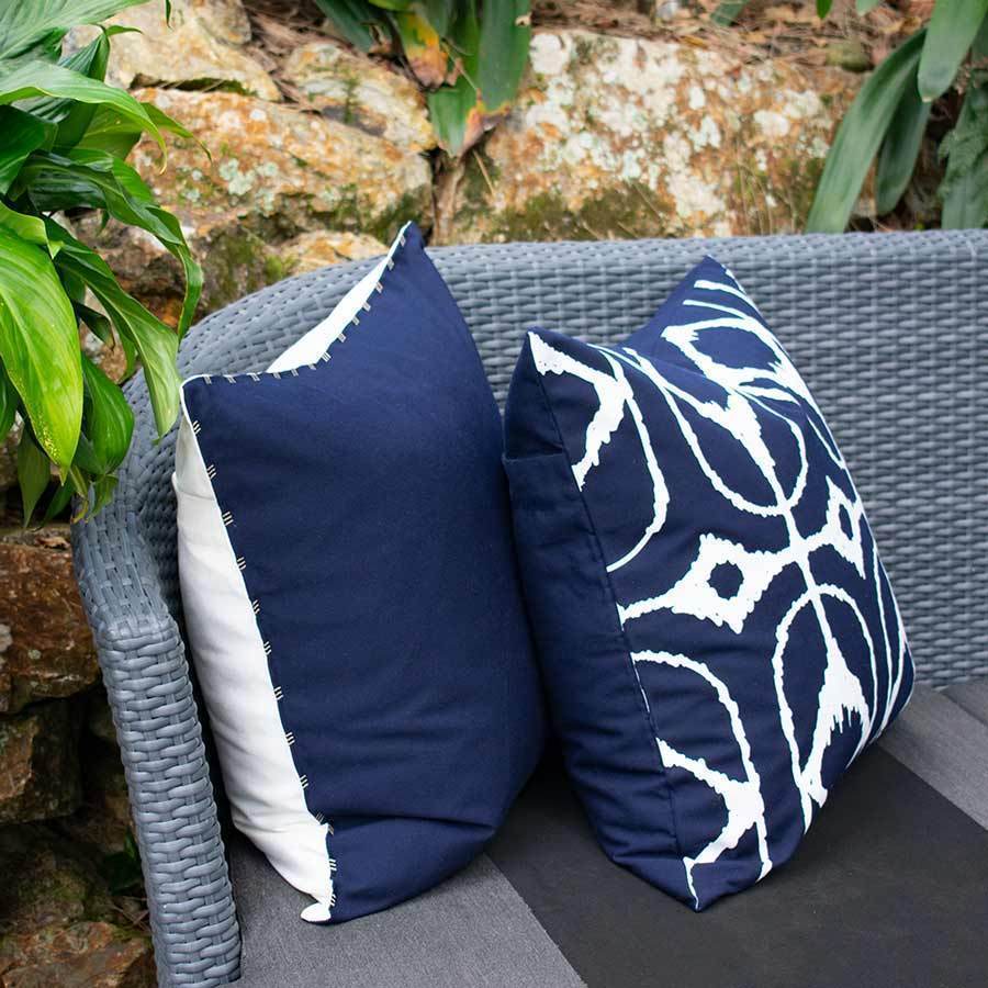 Outdoor Inner Ikat Diamond Navy Lounge Cushion 55 x 55 cm-Outdoors-Bandhini Homewear Design-Navy-22 x 22--abc
