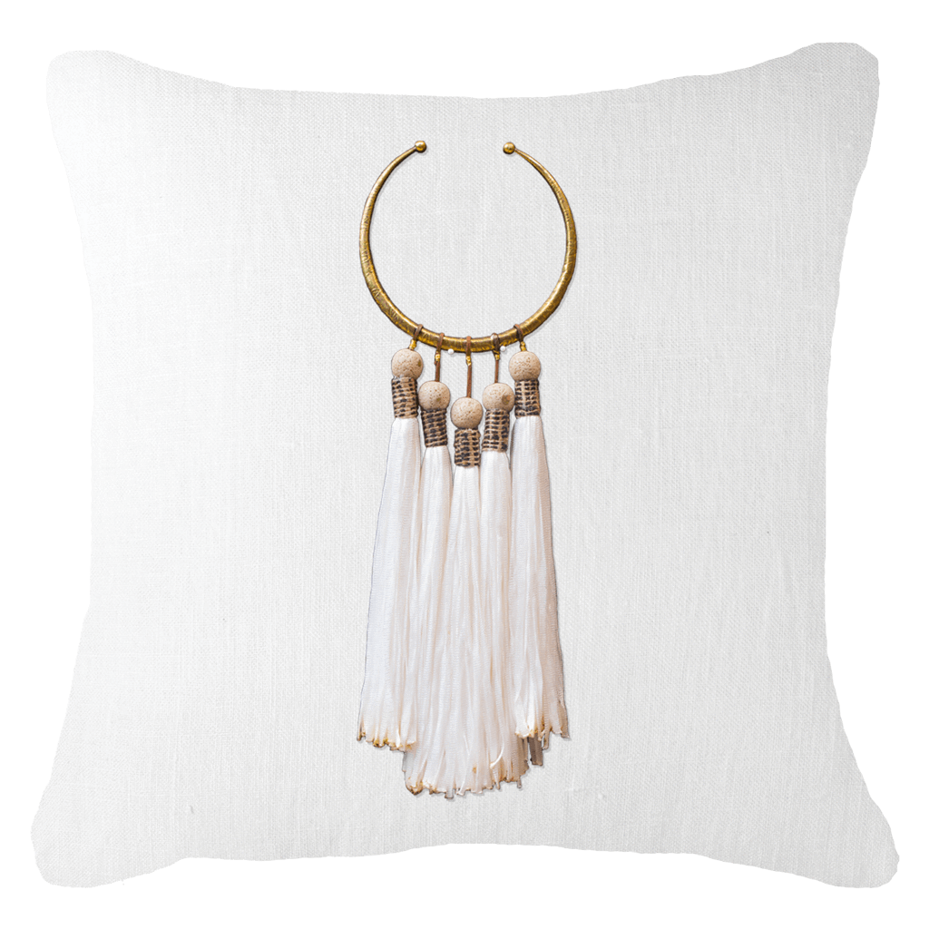 Tassel Amulet on White Lounge Cushion 55 x 55 cm-Accessories-Bandhini Homewear Design-White-22 x 22--abc