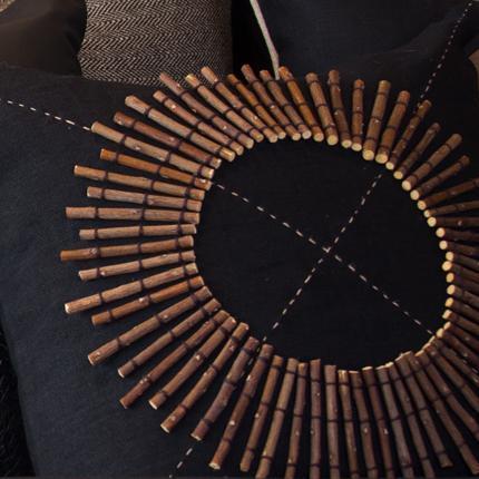 Wood Linen Sticks Black Medium Cushion 50 x 50 cm-Accessories-Bandhini Homewear Design-Earth Linen-18 x 18--abc