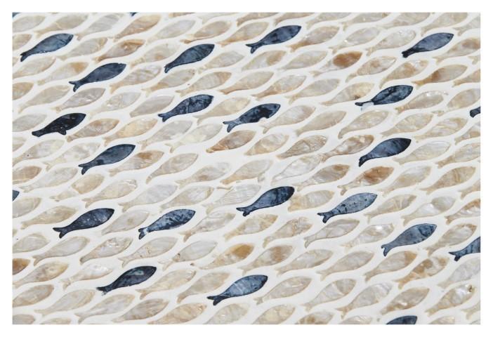 Fish Capiz Shell Serving Tray with Handles - Ivory/Blue-abc