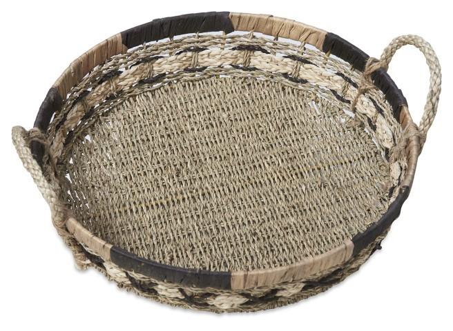 Equador Set of 3 Round Water Hyacinth Trays - Black/Natural-abc