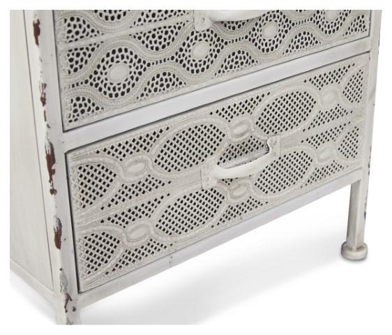 Filigree 2 Drawer Metal Bedside Table - Antique White-abc