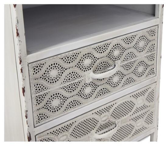 Filigree 2 Drawer Metal Bedside Table - Antique White-abc