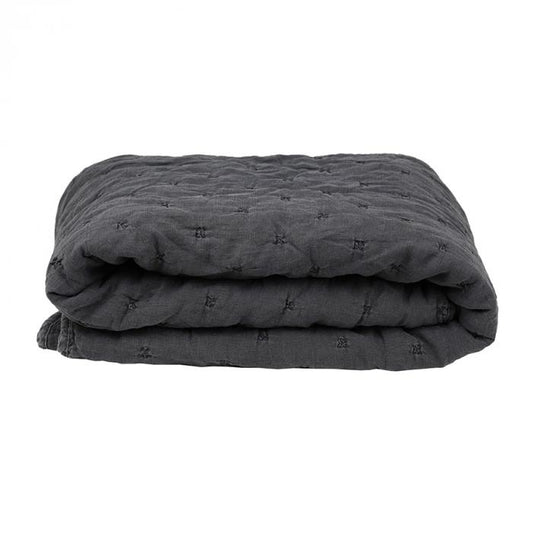 Linen Quilted Coverlet Charcoal-abc