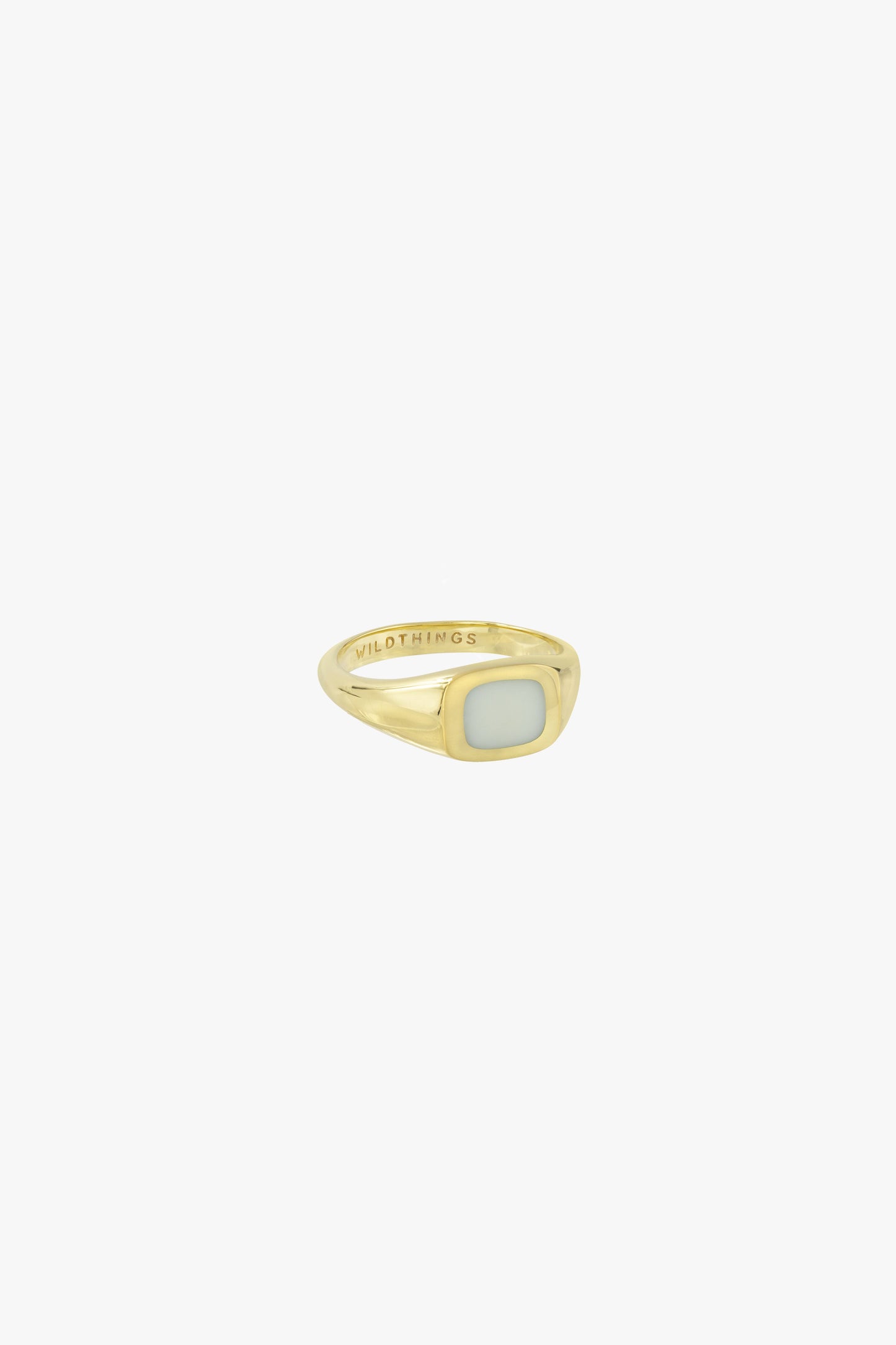 Chunky white signet ring gold plated-abc