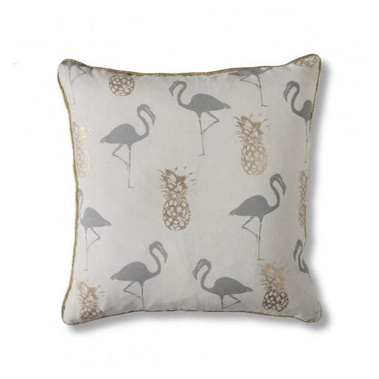 Flamingo & Pineapples Cushion Grey W450 x H450mm-abc