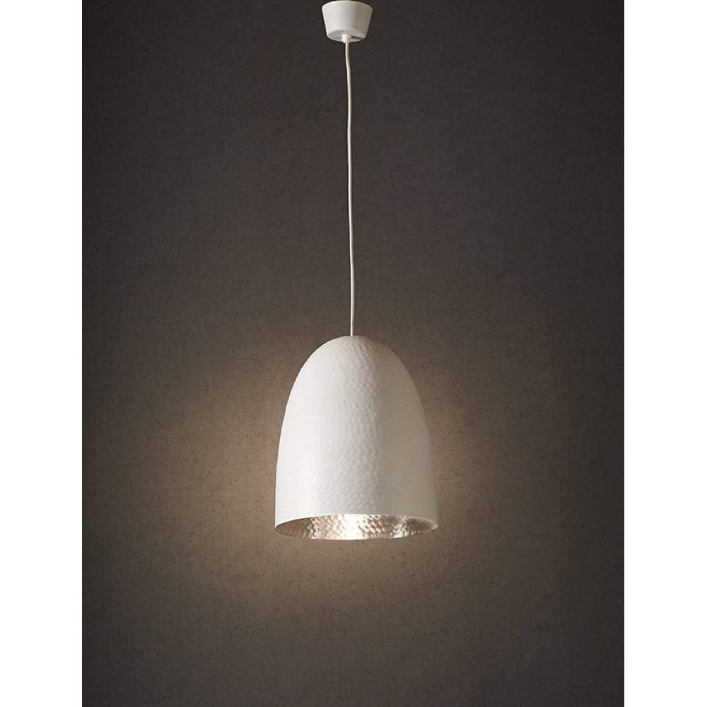 Dolce Beaten Wht Silver Hanging Lamp-abc