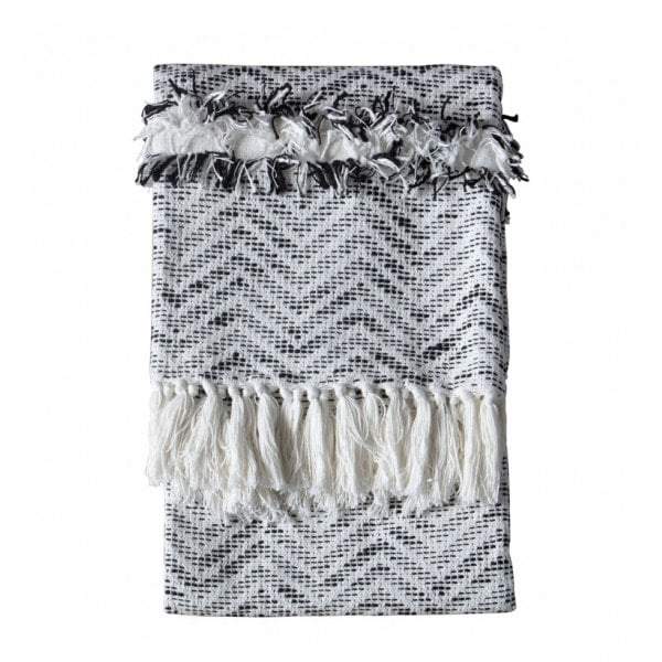 Zumba Herringbone Throw Cream/Black-Throws-Bodhi-Default Title---abc