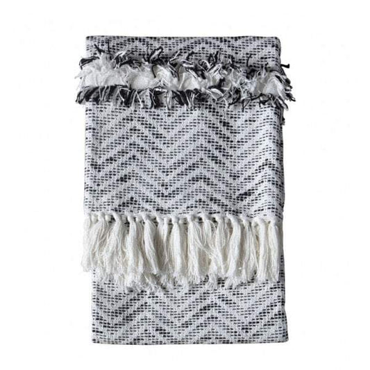 Zumba Herringbone Throw Cream/Black-Throws-Bodhi-Default Title---abc