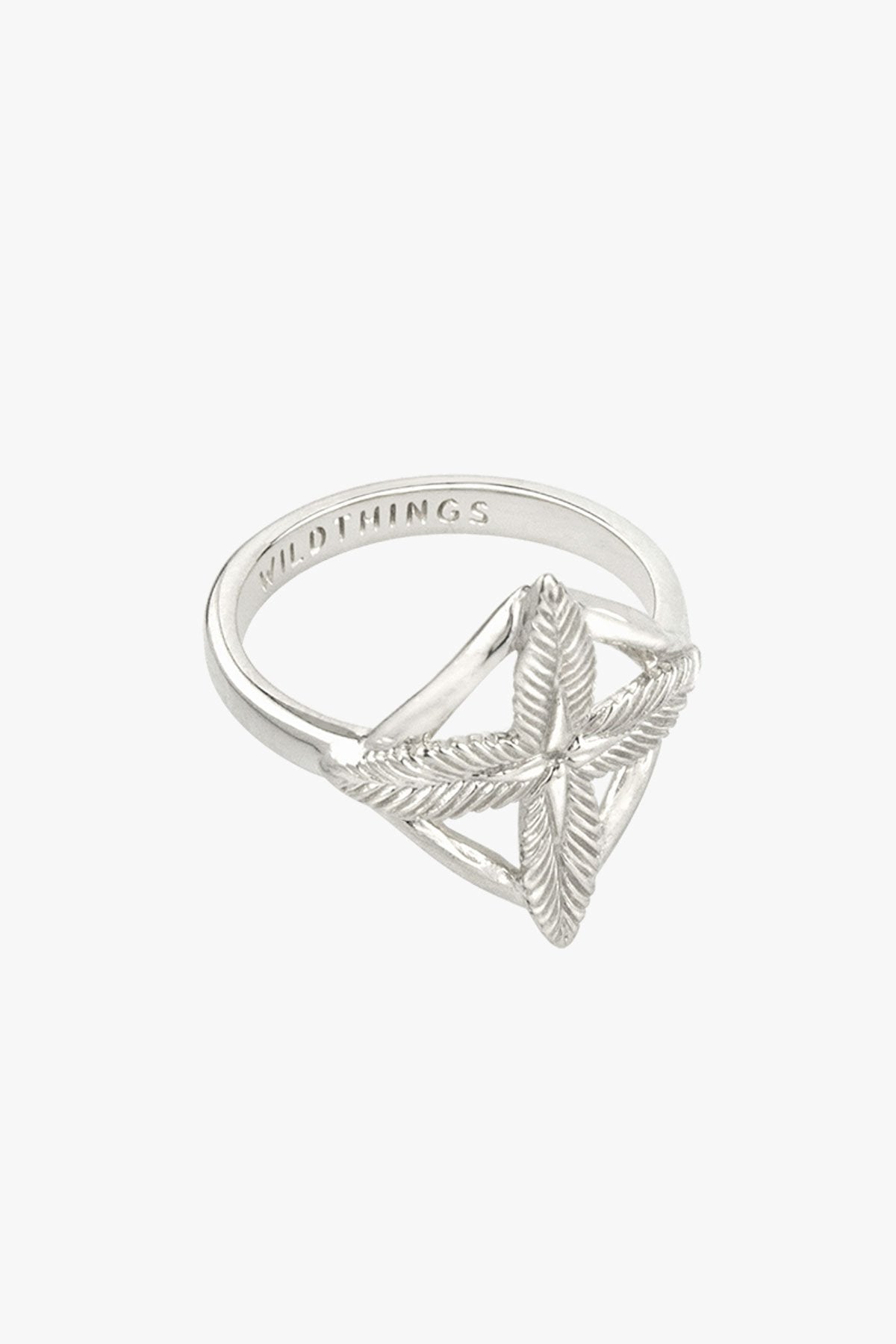 Palm leafs pinky ring silver-abc
