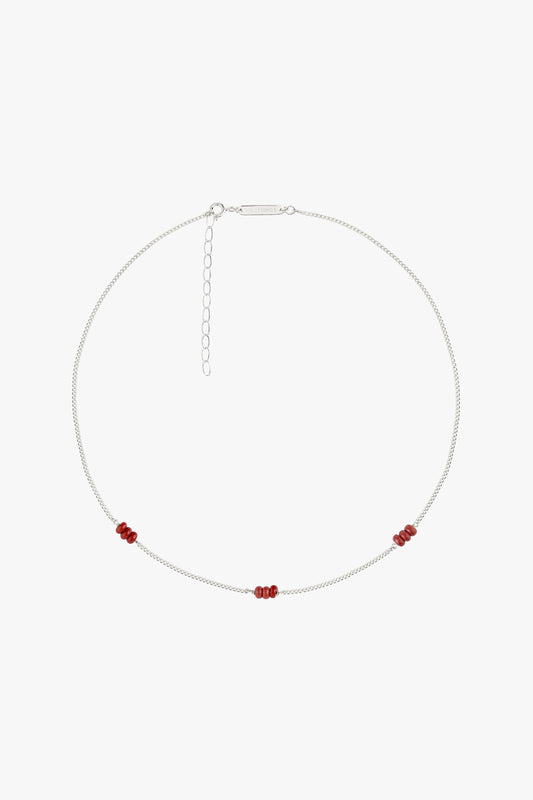 Triple red beads necklace silver-Necklace-wildthings_collectables-Silver---abc