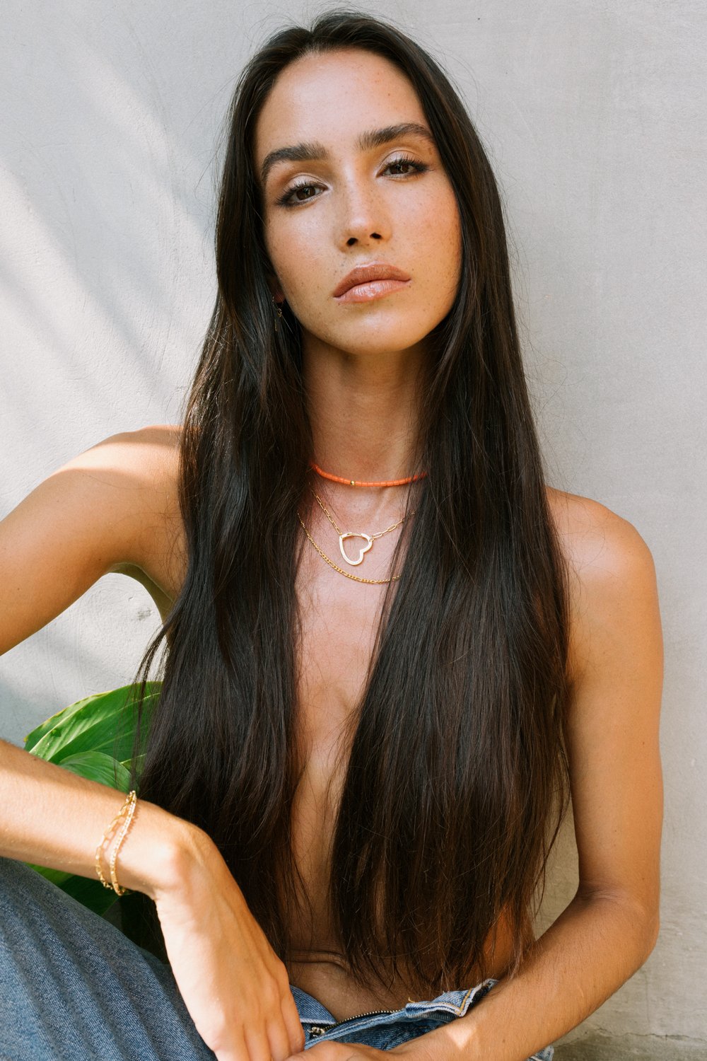 Coral color choker gold plated (35 cm)-abc