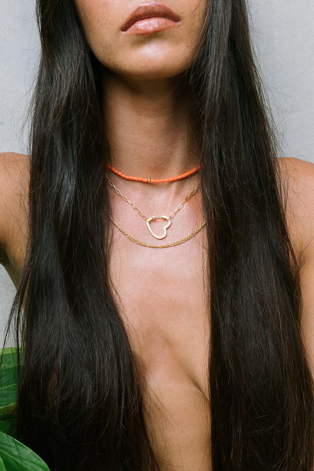 Coral color choker gold plated (35 cm)-abc