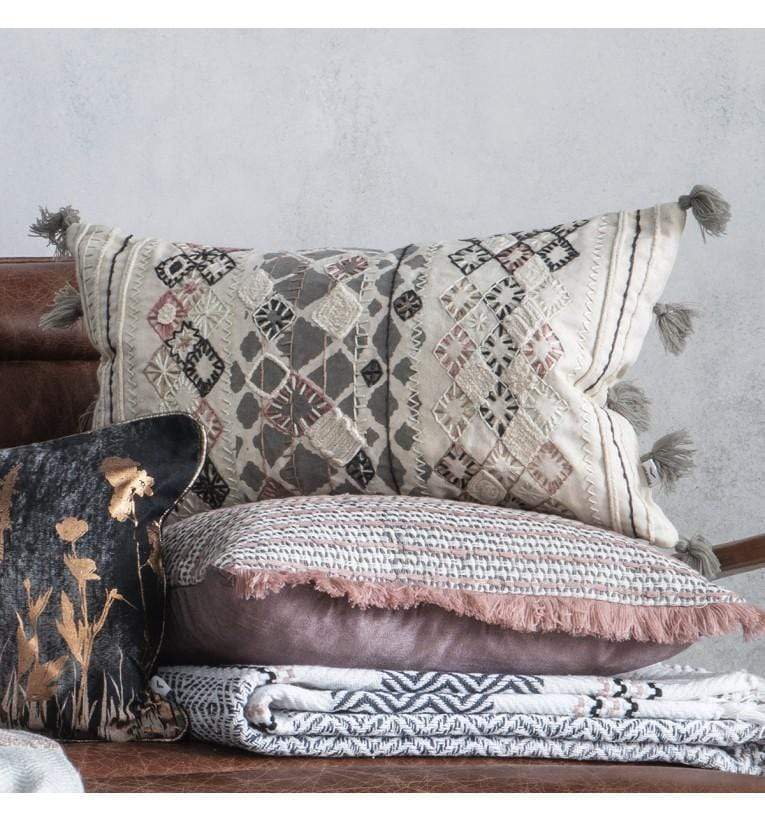 Suma Embroidered Cushion Natural & Black-Accessories-Parlane-Default Title---abc