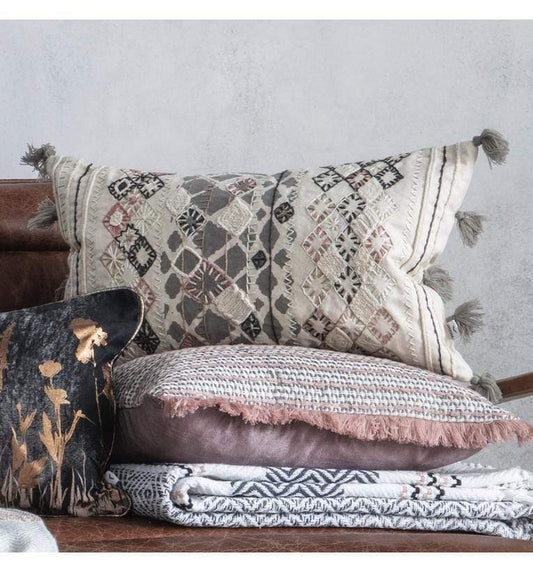 Suma Embroidered Cushion Natural & Black-Accessories-Parlane-Default Title---abc