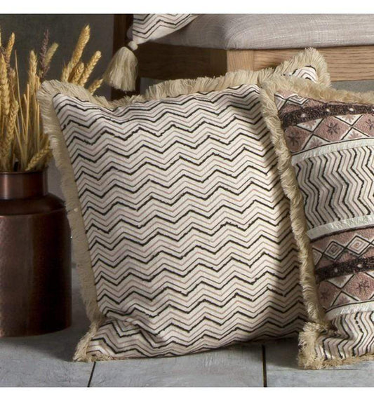 Johari Embroidered Cushion Natural & Black-abc