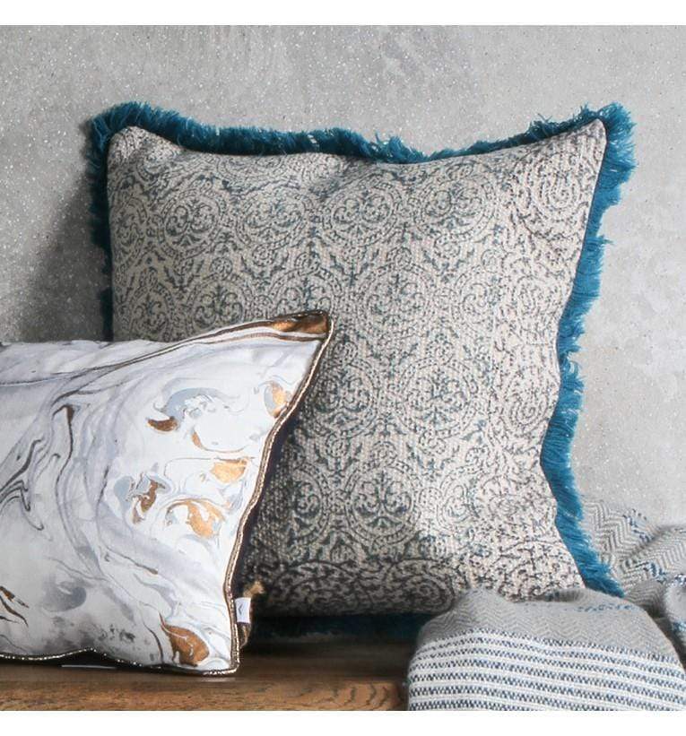 Nakur Block Printed Cushion Teal-abc
