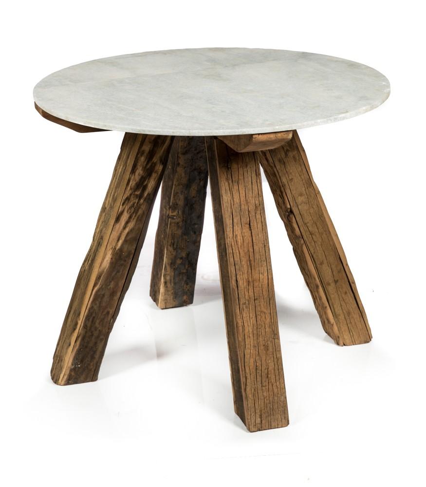 Cape Cod 4 Seater recycled Wood Dining Table with Round Stone Top-abc