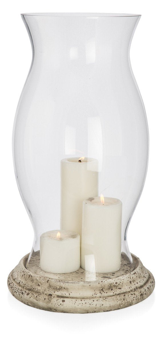 Glass Hurricane Lamp with Cement Base Extra Large-abc