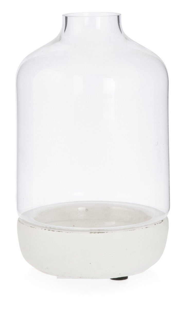 Glass Dome Hurricane Lamp with Cement Base Medium-abc