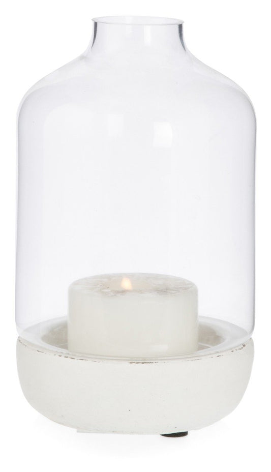Glass Dome Hurricane Lamp with Cement Base Medium-abc