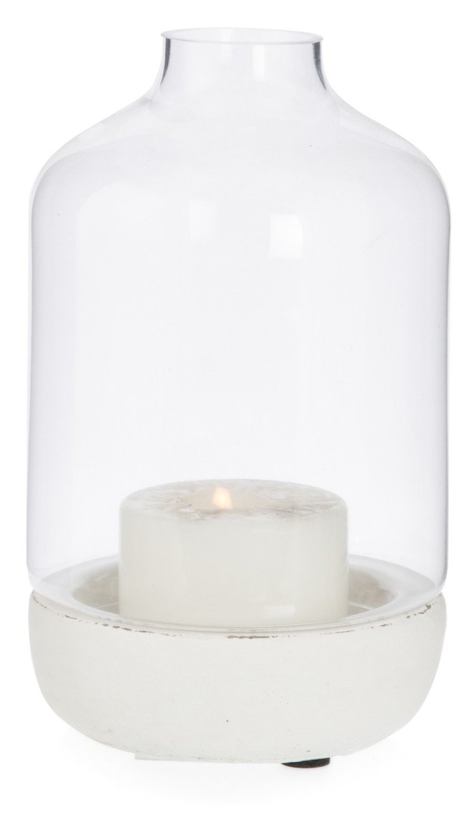 Glass Dome Hurricane Lamp with Cement Base Medium-abc