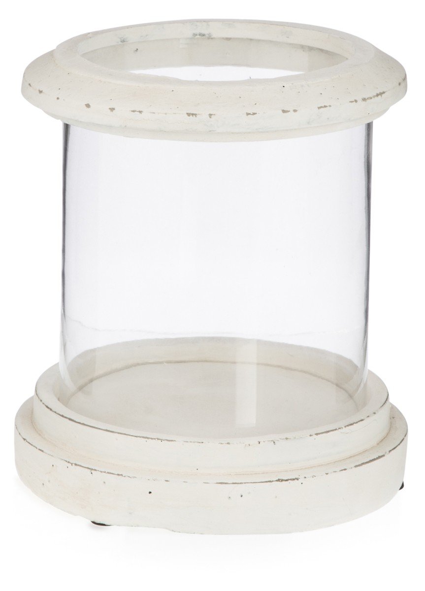 Glass Round Candleholder with Cement Base and Rim-abc