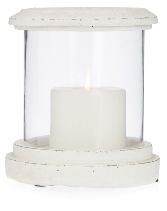 Glass Round Candleholder with Cement Base and Rim-abc
