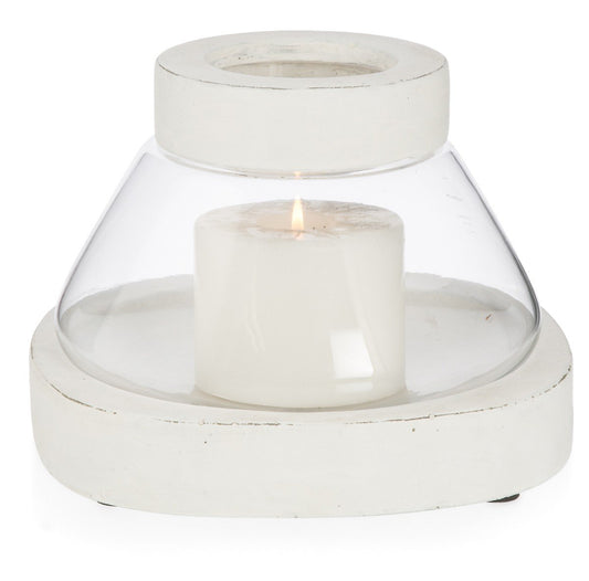 Glass Chimney Candleholder with Cement Base and Rim Medium-abc