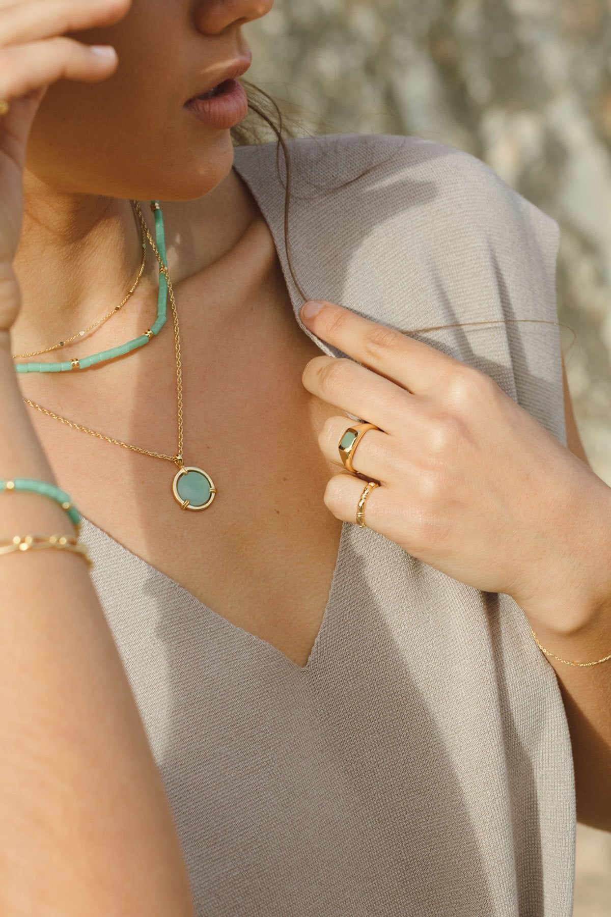 Chunky sea signet ring gold plated-abc