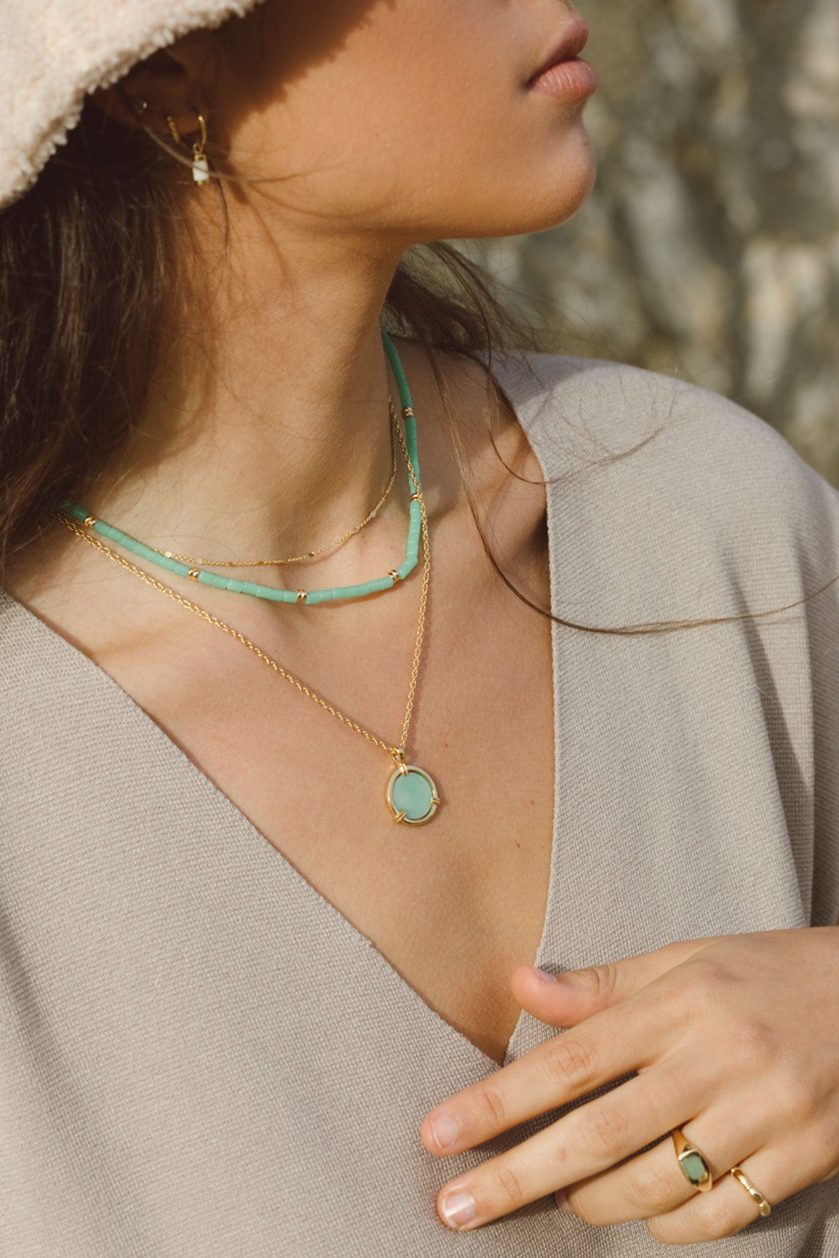 Sea green necklace gold plated-Necklace-wildthings_collectables-Gold plated-37cm + extender--abc