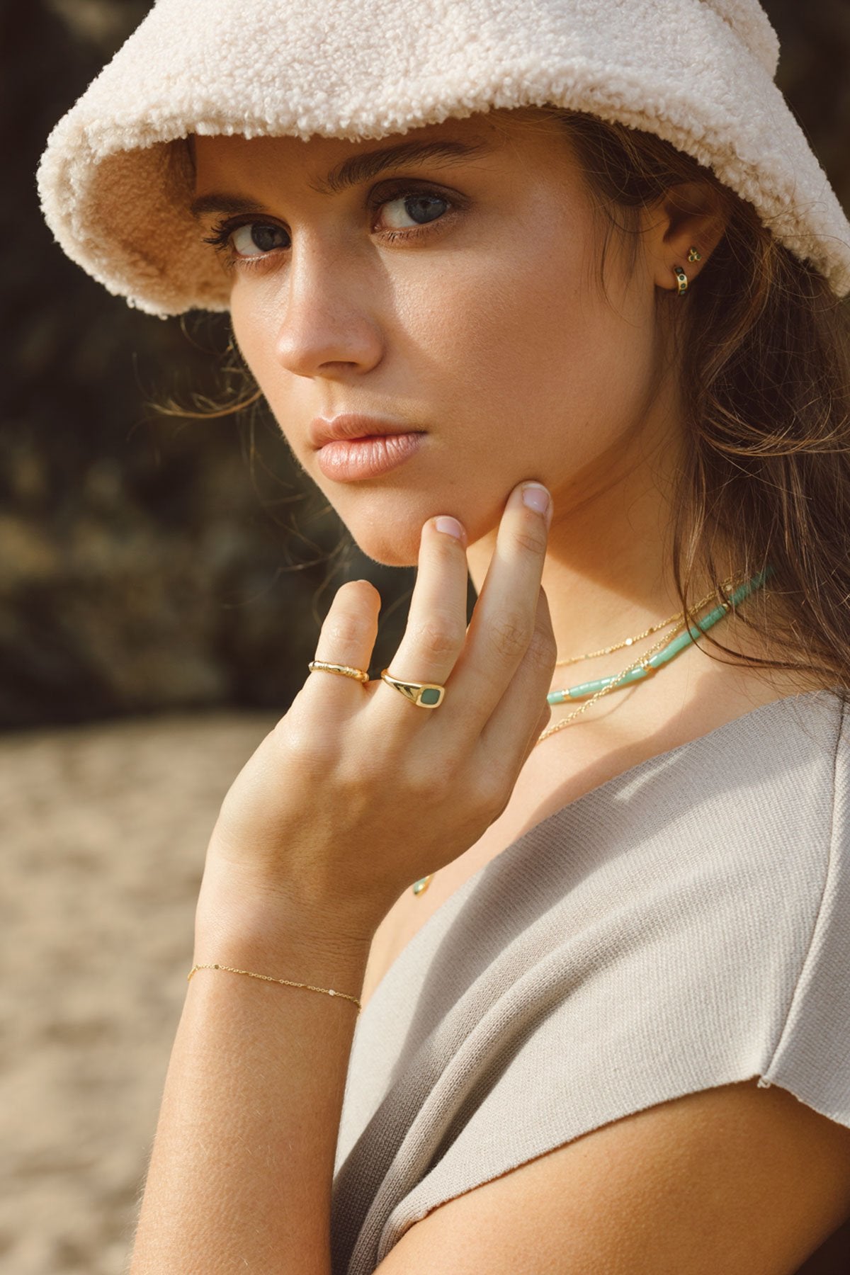 Chunky sea signet ring gold plated-abc