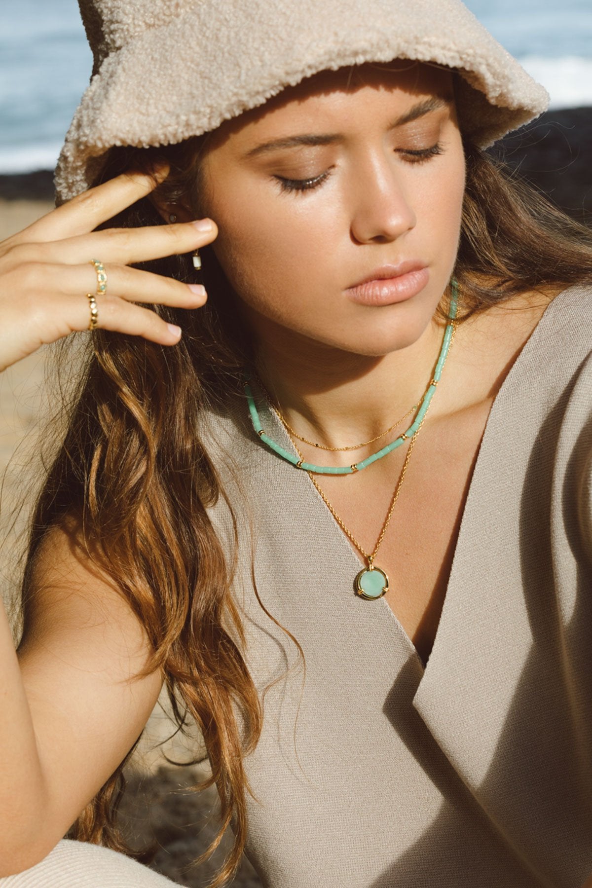 Sea green necklace gold plated-Necklace-wildthings_collectables-Gold plated-37cm + extender--abc