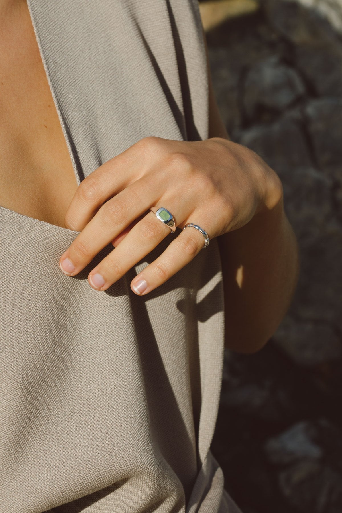 Chunky sea signet ring silver-abc