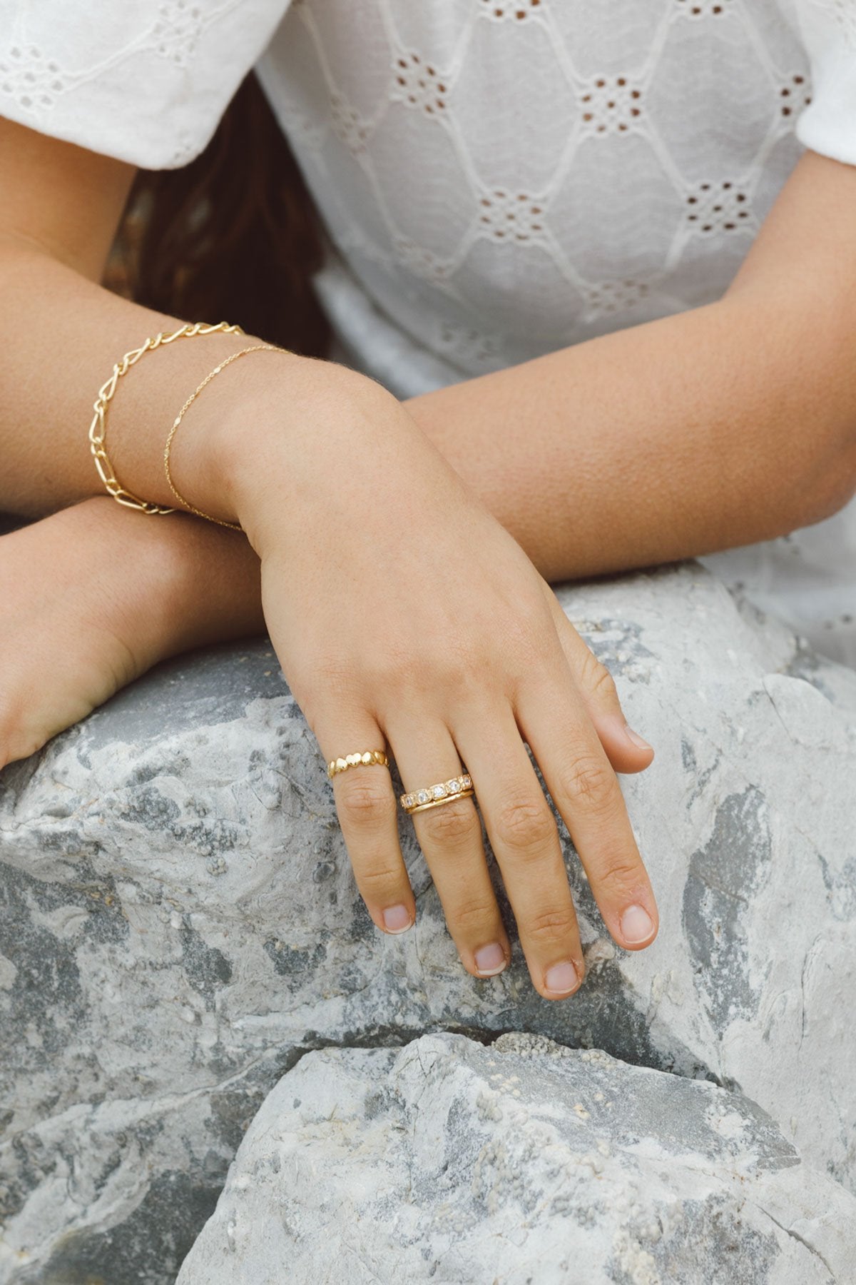 Hammered stacking ring gold plated-abc