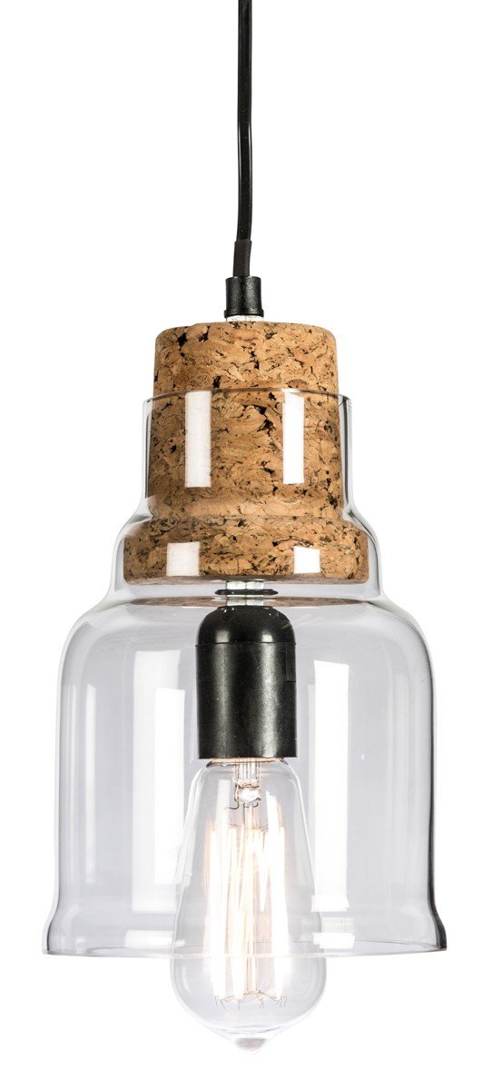 Clear Glass Pendant Light with Cork Holder and Aluminium Canopy-abc