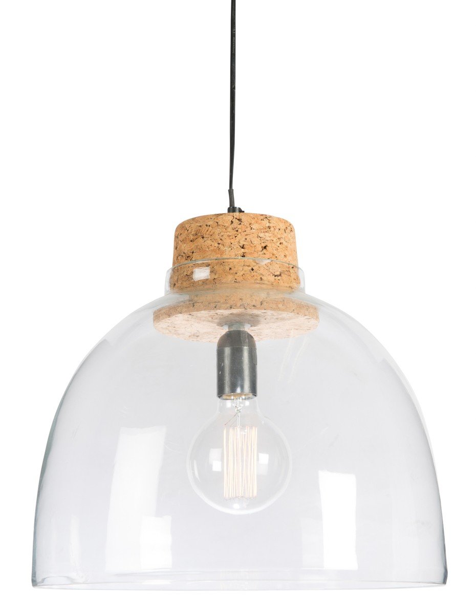 Clear Glass Pendant Light with Cork Holder and Aluminium Canopy-abc