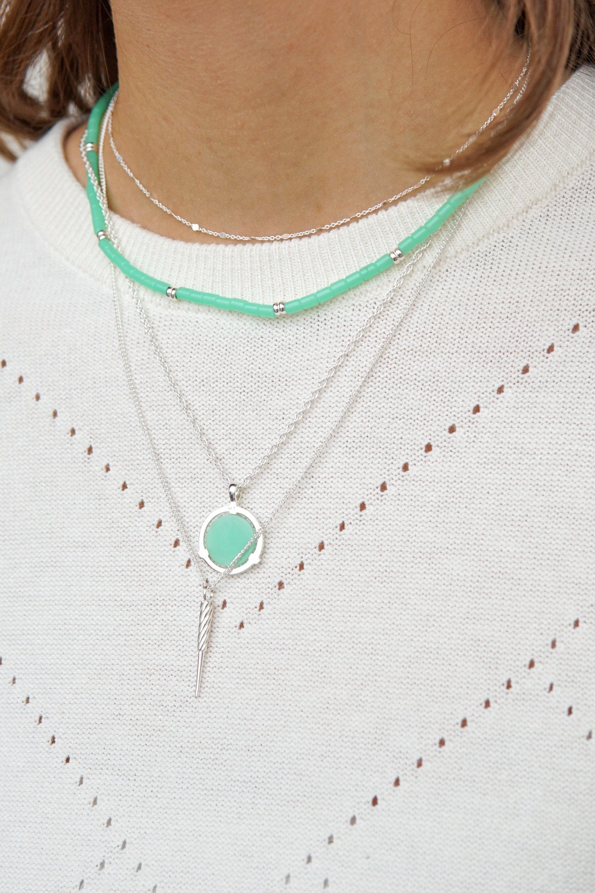 Sea green necklace silver-Necklace-wildthings_collectables-Silver-37cm + extender--abc