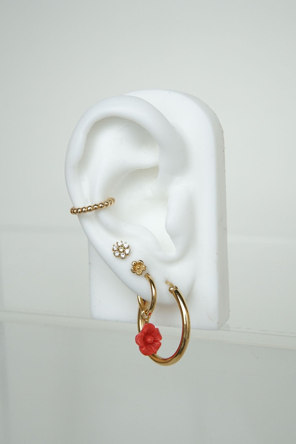 Coral color flower earring gold plated-abc