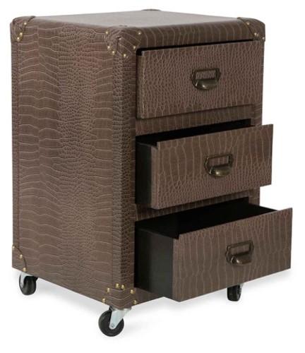 New York Three Drawer Bedside Unit Faux Crocodile Leather-abc