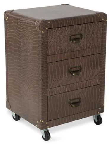 New York Three Drawer Bedside Unit Faux Crocodile Leather-abc